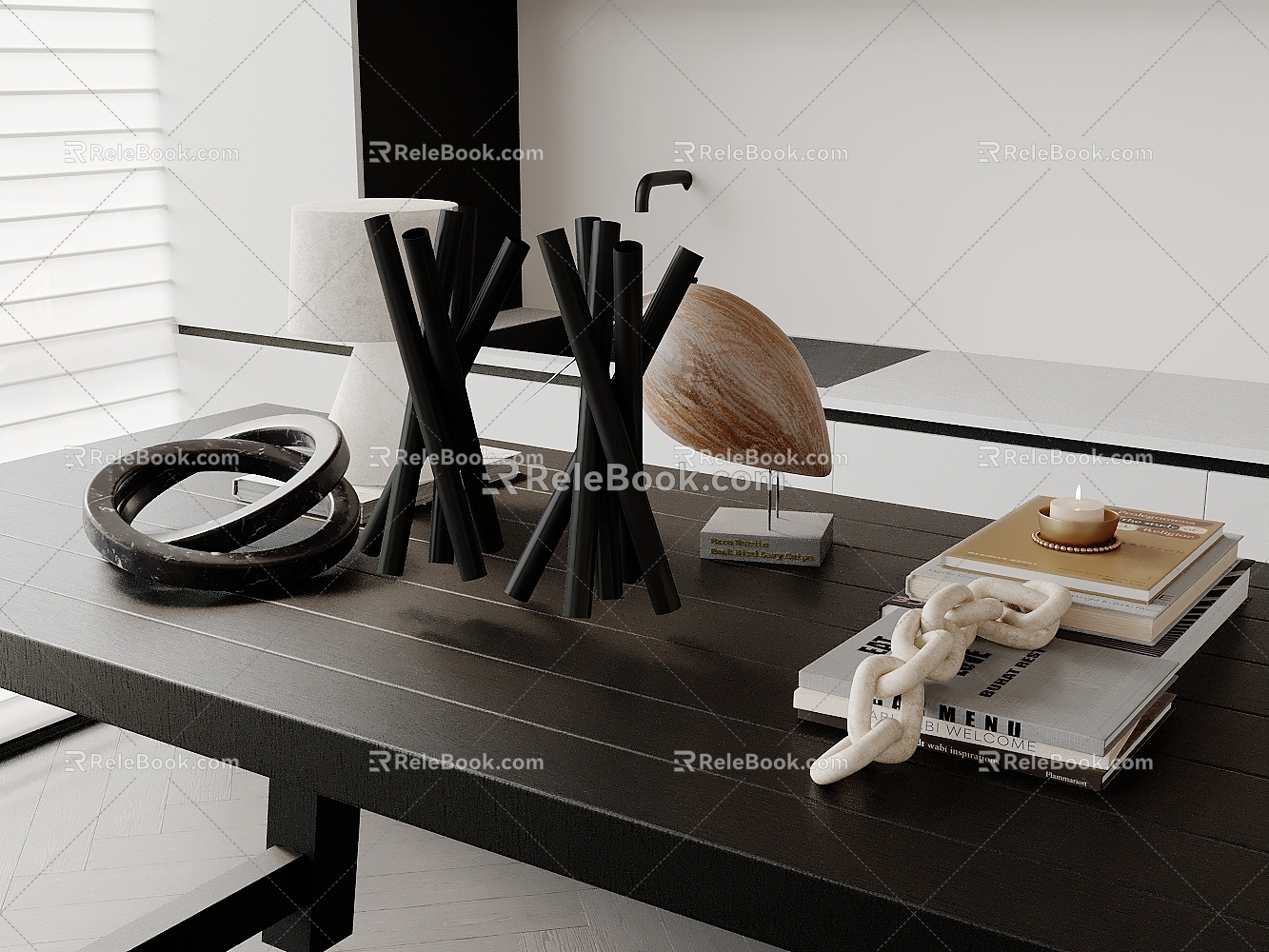 Modern Table Ornaments Combination Craft Table Lamp Books 3d model