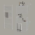 Modern Bathroom Accessories With Heated Towel Rails Wall Mounted Shelves Towels And Toiletries