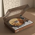 Modern Vinyl Record Player with Transparent Cover and Golden Vinyl on Wooden Table Interior
