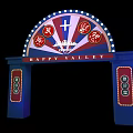 Happy Valley Main Entrance Gate With Red Blue Decor Chinese Characters And Stars