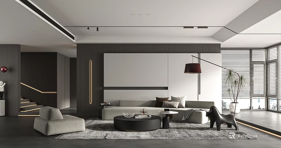 Modern Living Room Interior Design With Comfortable Sofa Coffee Table And Floor Lamp 3d model 