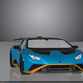 Blue Sports Car With Black Roof And Yellow Accents Aerodynamic Rear Spoiler And Streamlined Body