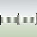 Modern Metal Fence with Gray Pillars Black Railings and Lamp Posts