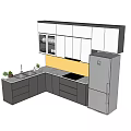 Modern Kitchen Interior With White And Gray Cabinets Countertop Sink And Refrigerator