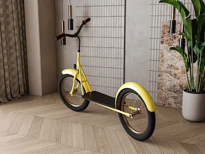 Yellow Bicycle In Modern Interior With Plants 3d model