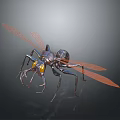 Futuristic Hybrid Insect Creature With Orange Wings Black Body Yellow Eyes and Long Legs