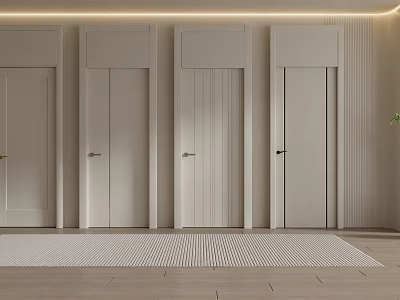 Modern Minimalist Interior With Four Light Colored Hinged Doors Different Designs 3d model