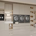 Home Balcony Interior Design With Washing Machines Dryers Storage Cabinets And Hanging Area