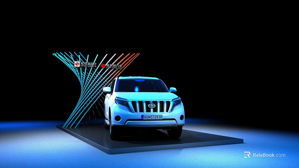 Display Shelves for Showcasing SUV Vehicle with Colorful Curved Line Structure in Modern Exhibition 3d model 