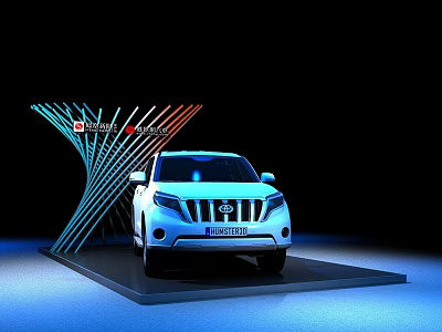 Display Shelves for Showcasing SUV Vehicle with Colorful Curved Line Structure in Modern Exhibition 3d model