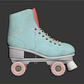 Stylish Turquoise High Top Roller Skates Featuring Pink Lining White Laces And Pink Wheels