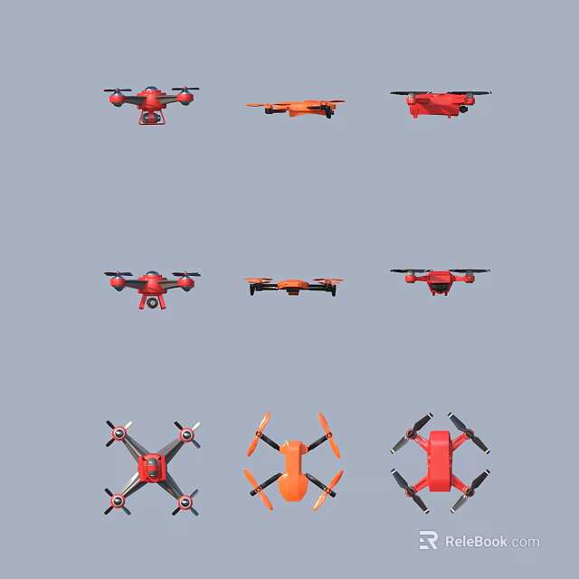 Colorful Red and Orange Drone Models for Modern Daily Living Needs 3d model 