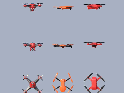 Colorful Red and Orange Drone Models for Modern Daily Living Needs 3d model