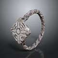Daily Life Silver Ring With Braided Band And Square Floral Pattern Design 3d model