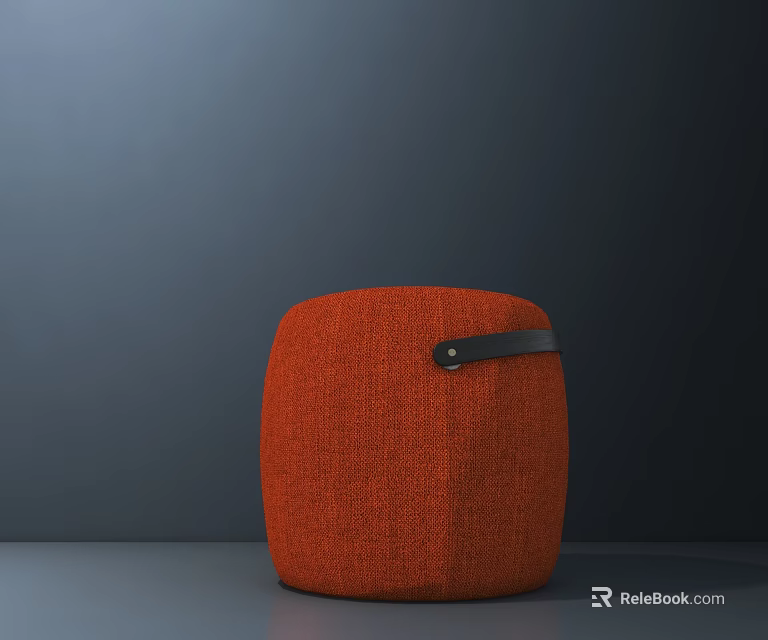 Stylish Orange Fabric Stool With Black Leather Strap And Textured Surface 3d model