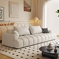 Stylish Living Room With White Tufted Sofa Black Checkered Rug And Wall Art