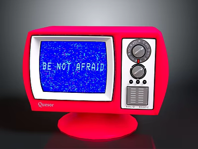 Vintage Red Chesstar Electronic Appliance With Screen Displaying BE NOT AFRAID Knobs And Stand 3d model