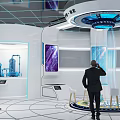 Futuristic Tech Exhibition Hall Featuring Interactive Displays Digital Screens and Illuminated Installations 3d model
