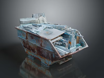 Rusted Metal Container Filled with Various Automotive Parts and Metal Scraps 3d model