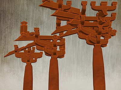 Red Traditional Chinese Architectural Brackets With Intricate Wooden Structure And Columns 3d model