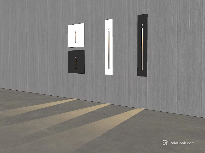 Gray Wall With Vertical Black And White Panels And Light Shadow Stripes 3d model 