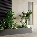 Modern Indoor Plant Combination In Grey Rectangular Planter With Tall And Small Green Foliage 3d model