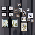 Eclectic Gallery Wall With Mixed Frames And Floral Bird Prints On Dark Wall 3d model