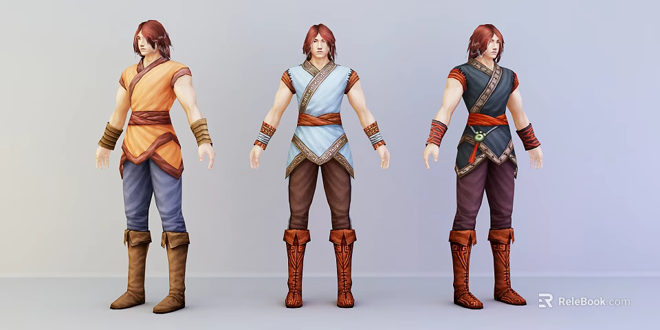 Game Movie Character 3D Models With Different Colorful Outfits And Leather Boots 3d model 