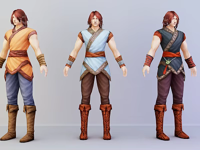 Game Movie Character 3D Models With Different Colorful Outfits And Leather Boots 3d model