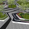 Commercial Landscape Design With Curved Roads Green Lawns Parking Area And Trees