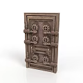 Antique Metal Safe Door Featuring Decorative Gear Patterns And Heavy Hinges