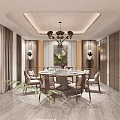 Modern Restaurant Interior With Green Sofa Seating Marble Round Tables Plants And Pendant Lights