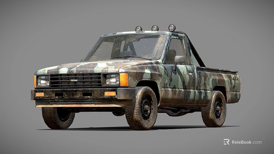 Camouflage Pickup Truck With Roof Spotlights And Rugged Exterior Design 3d model 