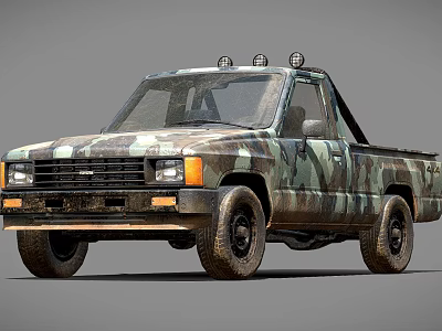 Camouflage Pickup Truck With Roof Spotlights And Rugged Exterior Design 3d model