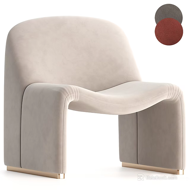 Modern Beige Lounge Chair With Plush Fabric Sleek Lines And Red Color Option 3d model 