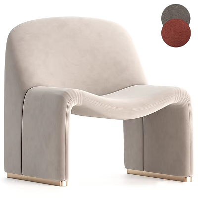 Modern Beige Lounge Chair With Plush Fabric Sleek Lines And Red Color Option 3d model