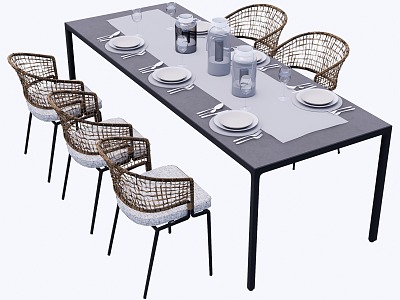 New Chinese Style Outdoor Dining Table and Chair 3d model