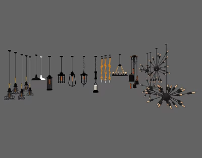 Industrial LOFT chandelier chandelier combination 3d model