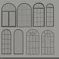 Casement Windows In Various Shapes With Arched Tops Grid Patterns And Classic Styles 3d model