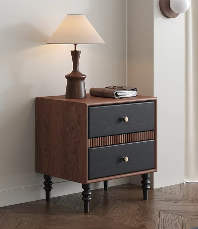 Antique Solid Wood Bedside Table Bedroom Bed Cabinet Low Cabinet Storage Cabinet Drawer Bronze Handles Solid Wood Foot French Style Table Lamp Laptop Wood Floor 3d model