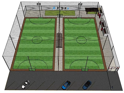 Outdoor Football Pitches With Fenced Surroundings Lighting And Parking Area 3d model