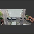 Detached Villa with Red Gray Roofs Towers Bridge Pathway and Greenery