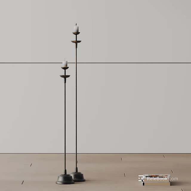 Minimalist Tall Floor Lamps in Modern Interior with White Walls and Wooden Floor 3d model 