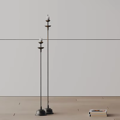 Minimalist Tall Floor Lamps in Modern Interior with White Walls and Wooden Floor 3d model
