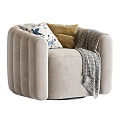 Modern Light Gray Single Sofa with Vertical Stripe Design Patterned Cushions and Knitted Blanket 3d model