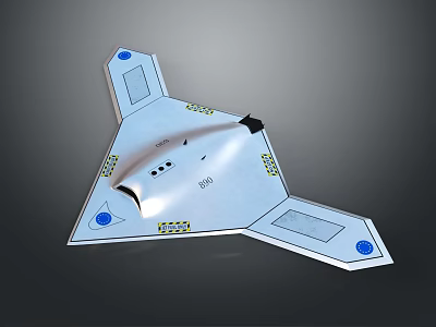 Futuristic Triangular Aircraft With Silver Surface Blue Dots And Yellow Markings 3d model