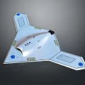 Futuristic Triangular Aircraft With Silver Surface Blue Dots And Yellow Markings