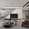 Modern Living and Dining Room Interior With Sofa Coffee Table And Wooden Cabinets