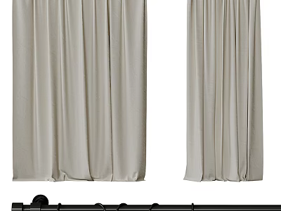 Beige Pleated Curtains With Elegant Drape Design And Curtain Rod For Home Decor 3d model