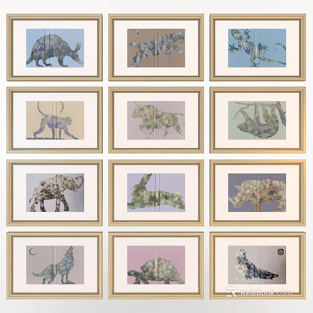 Artistic Framed Animal Paintings Featuring Various Wildlife Designs For Home Decor 3d model 